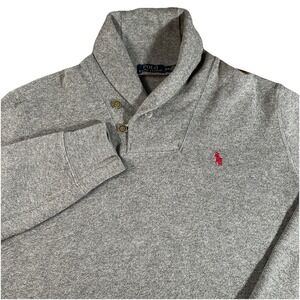 Polo Ralph Lauren Men's M Gray Shawl Collar Preppy Pullover Sweater Red Pony